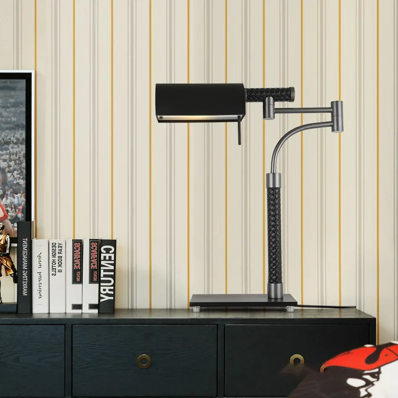 Bedroom Bed Headlights Luxury Fashion Black Leather Hardware Desk Lamp Decorative Desk Lamp for Hotel Engineering Sales Office