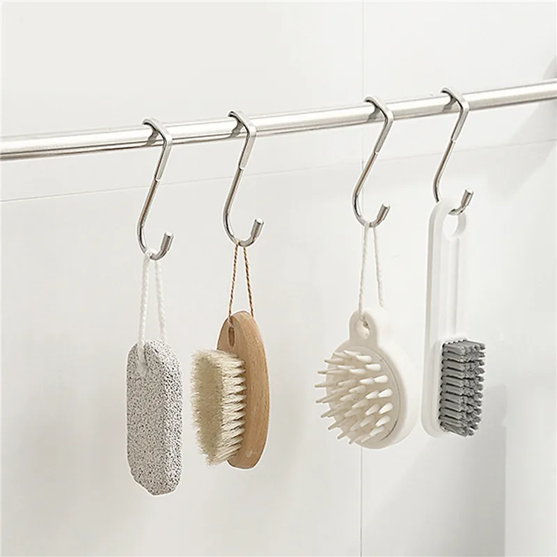 Shower Door Hook Stainless Steel Over Frameless Glass  Hanger Bath Towels Clean Ball Squeegee Holder Rack S-Shape Drilling-Free