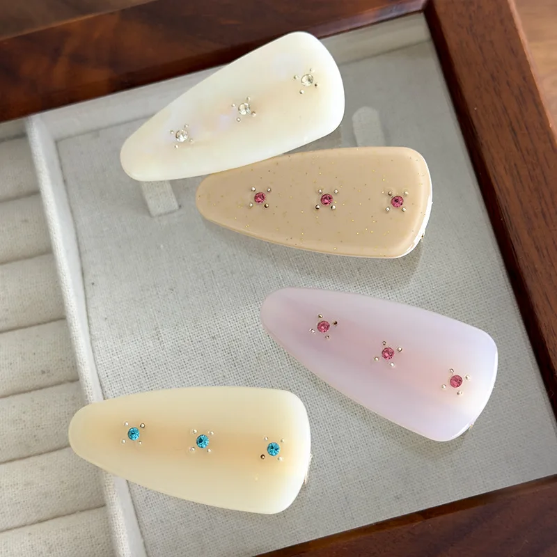 Hair Clip Acetate Iridescent Rhinestone Duckbill Geometric Teardrop French Vintage for Girls Side Bangs Fringe Classic