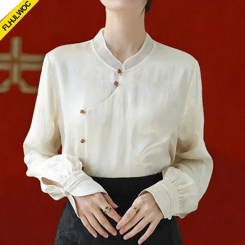 

Дизайнерские топы с воротником чи-пао в китайском стиле, женские блузки, новинка весны 2025, ретро, винтажные тонкие удобные базовые белые рубашки на пуговицах