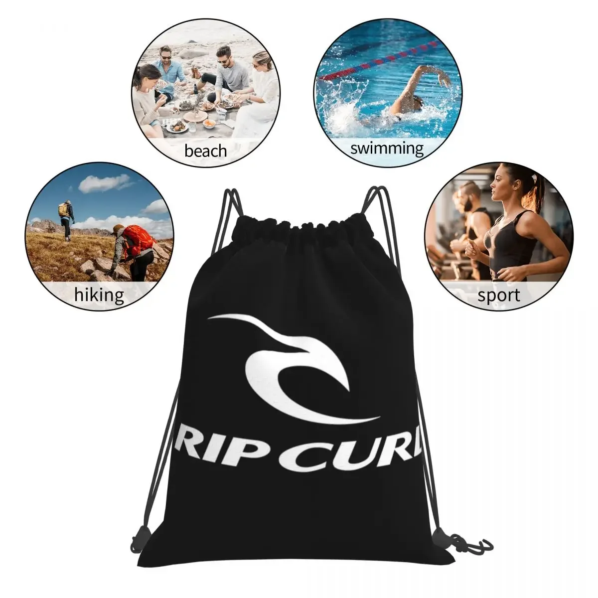 Rip Curl Logo Mochilas, Sacos de cordão portáteis, Bundle Pocket, Sports Bag, Book Bag, Viagem, Estudantes, Moda