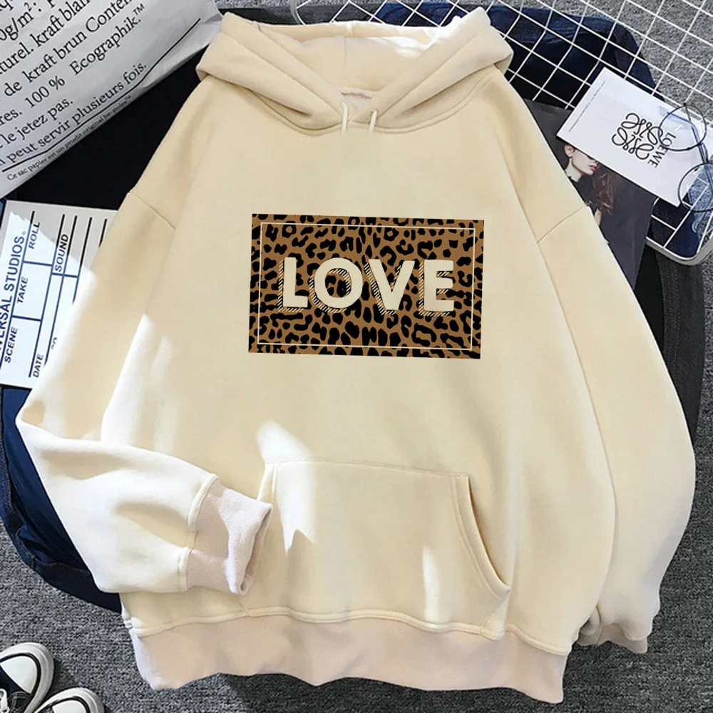 Leopard Print Love hoodie funny clothes for teens anime sweater anime casual wear girl tracksuits elegant Y2K comic pattern