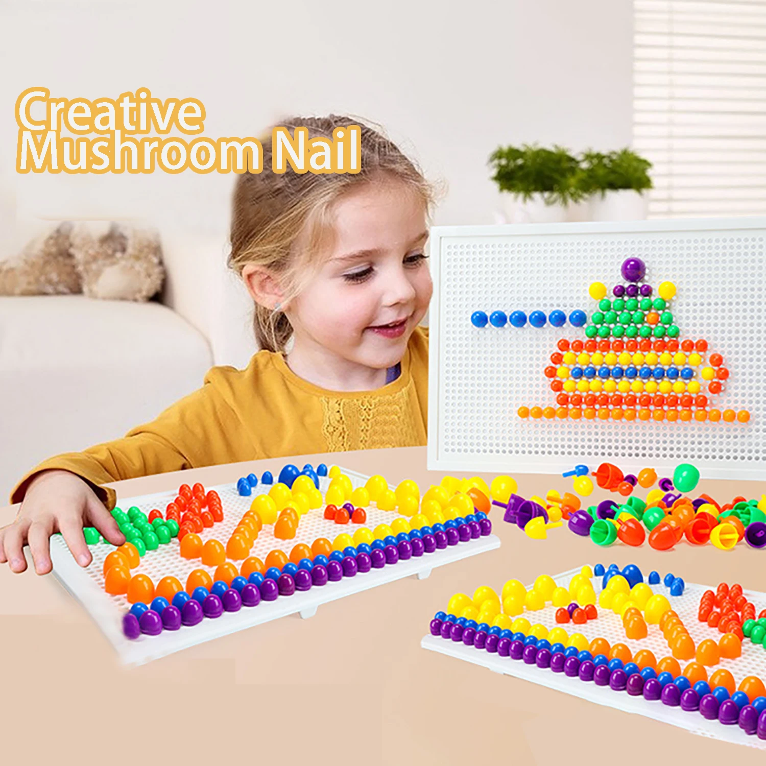 Creative DIY Mushroom Tacks Set: 1 Board, 240 Small, 40 Medium, 16 Large Tacks, And Colorful Instructions for Ages 3-6