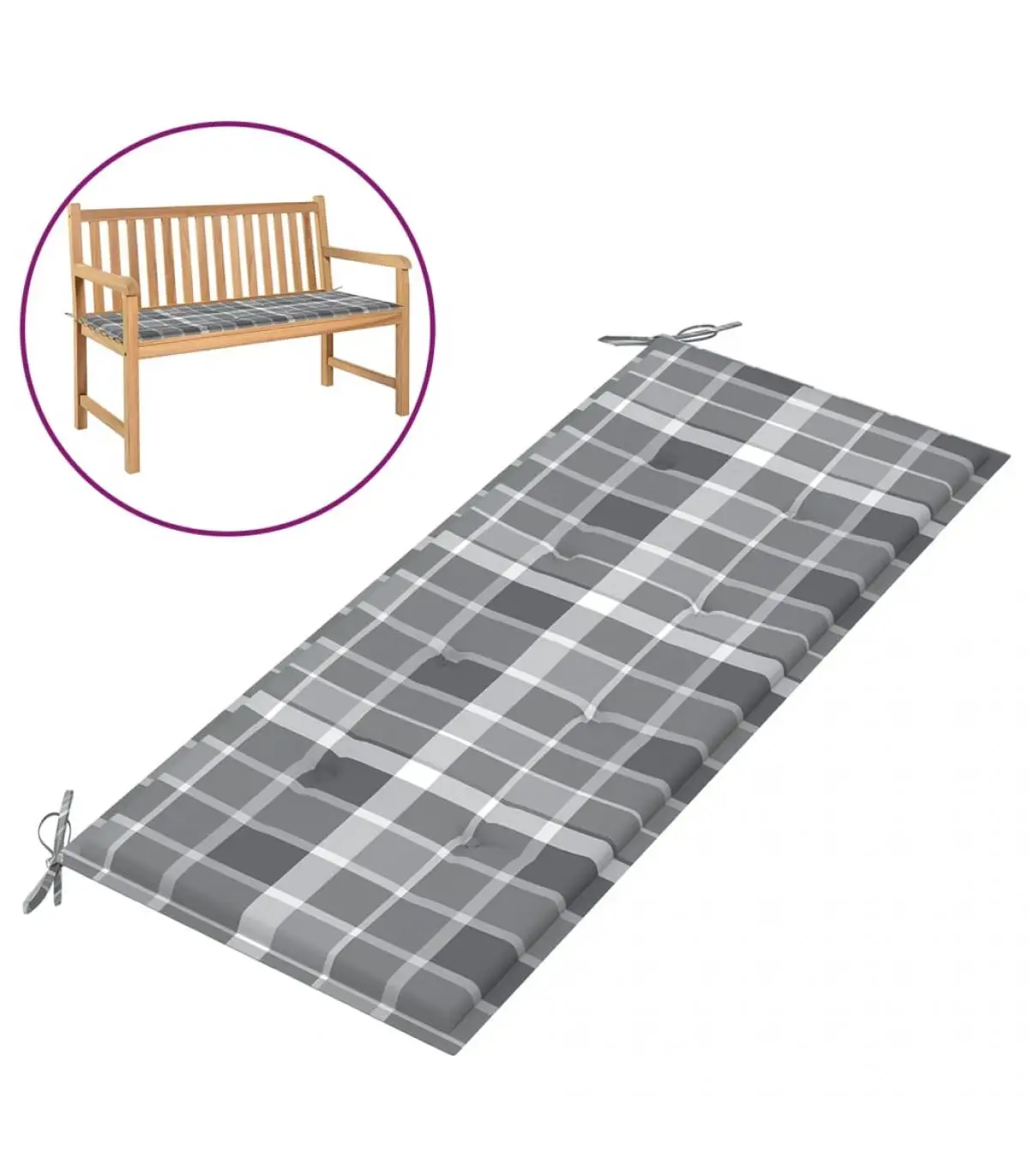 Cushion for chairs and sofas cushion for bench garden fabric pattern gray plaid 120x50x3 cm