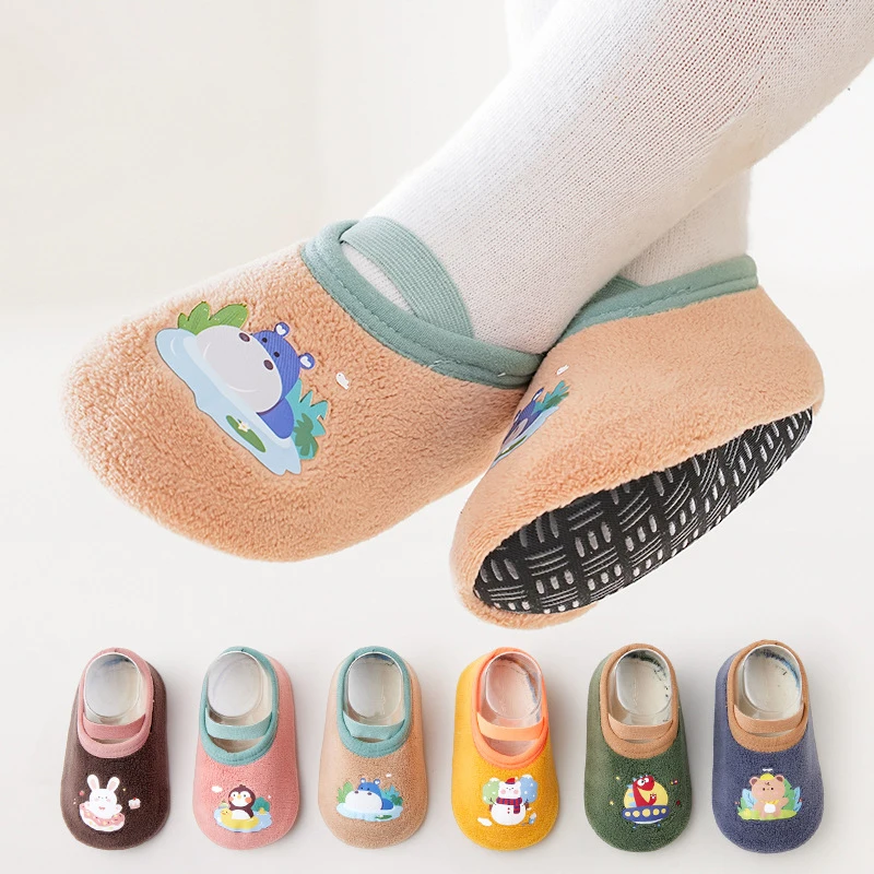 Baby Adorable Animals Pattern Non Slip Floor Socks, Breathable Casual Socks With Rubber for Boy and Girl Kid Indoor Activities