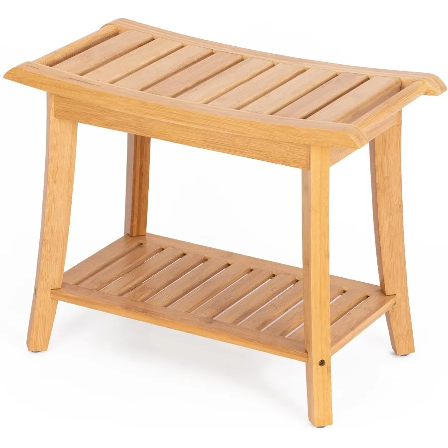 

Bamboo Shower Bench Inside Shower Stool with Storage Shelf Spa Bath Chair for Bathroom Seat or Organizer for Living Room Bedroo