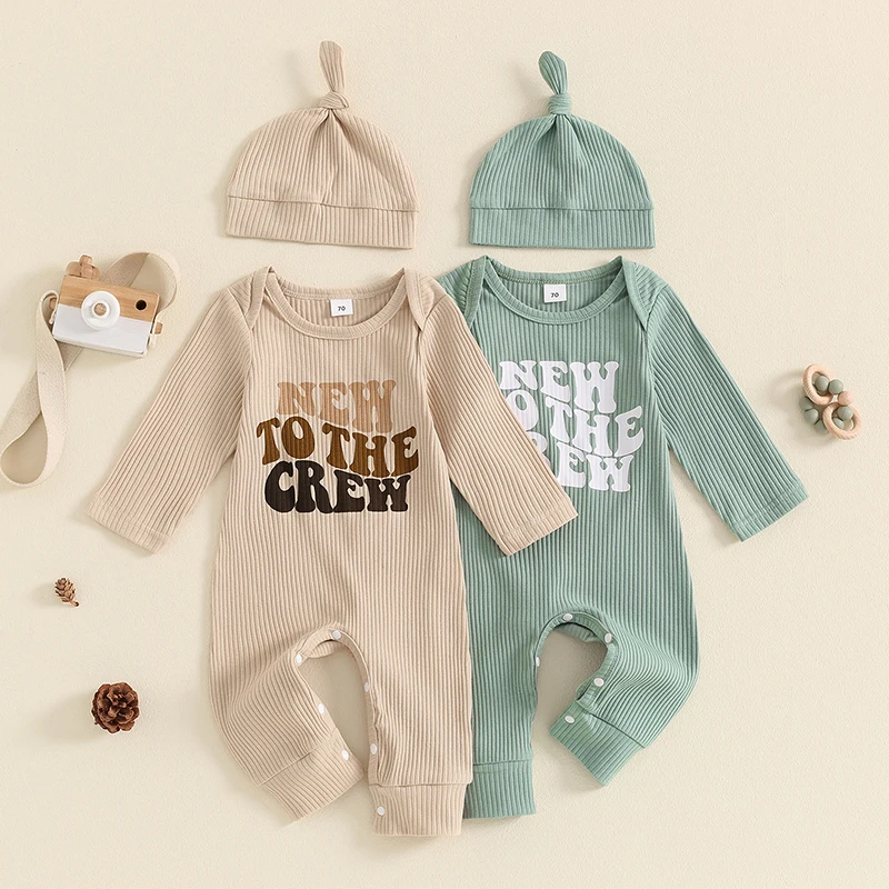 

2024-05-06 Lioraitiin Spring Fall Infant Baby Girl Fall Romper Letter Ribbed Long Sleeves Full Length Jumpsuit Headband Clothes