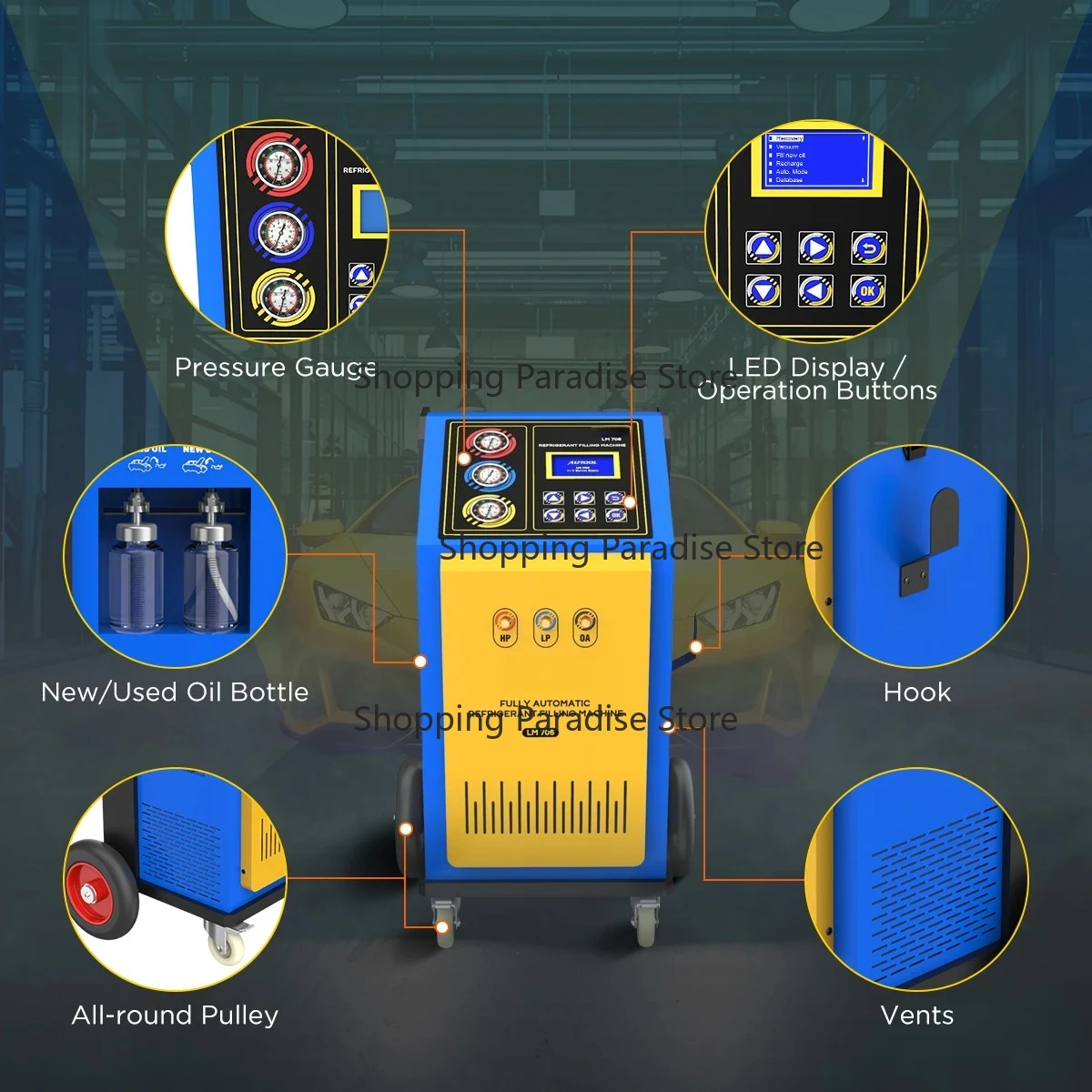 LM706 Portable Refrigerant Recovery Machine for R134a/R12 with Vacuuming And Refueling Filling Function AC Repair Tool