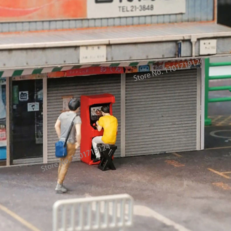 Miniatures 1/64 Scale Diorama Boy Playing Arcade Game Figure Display Figurine City Street View Scene Prop Model