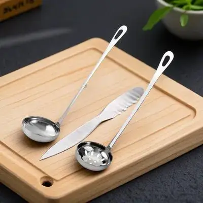 

1Set Stainless Steel Hot Pot Spoon and Colander Extended Handle Hook Design Home Utensil Soup Serving Filter Food Colander