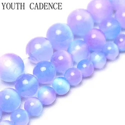 Genuine A+ Natural Gypsum Stone Beads Selenite Purple Blue Cat Eye Stone Round Loose Beads For Diy Jewelry Making Bracelet 15