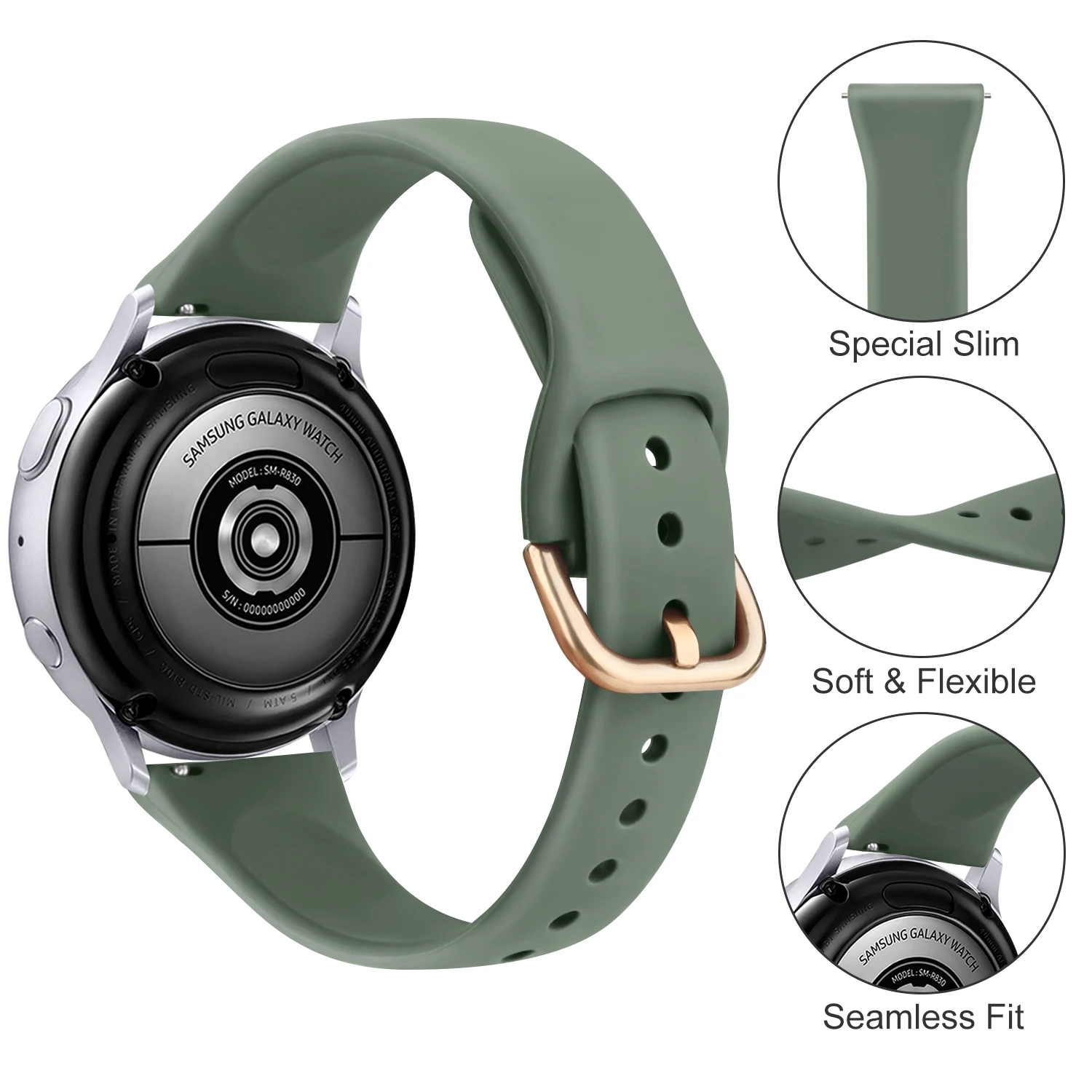 20mm Slim Silicone Strap For Samsung Galaxy Watch 6 Classic 3 4 5 Pro 45mm 47mm 43mm 44mm Strap For Active 2/watch 42mm Bracelet