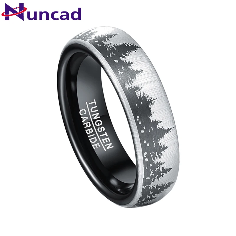 NUNCAD 6mm Tungsten Carbide Ring Black Laser Forest Tree Christmas Tree Pattern Men's Wedding Jewelry Best Gift Dropshipping