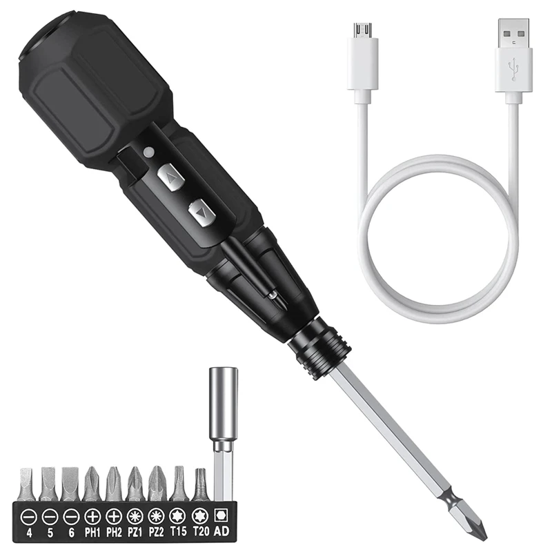 مجموعة أدوات إصلاح المنزل الأوتوماتيكية مفك براغي مزود بمصابيح LED وكابل USB باللون الأسود