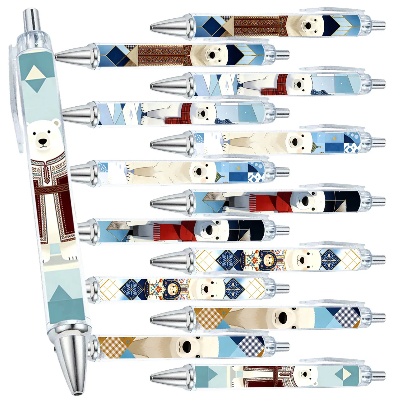 7 pieces / 14 pieces creative white bear pattern ballpoint pens, black ink writing roll paper ballpoint pens