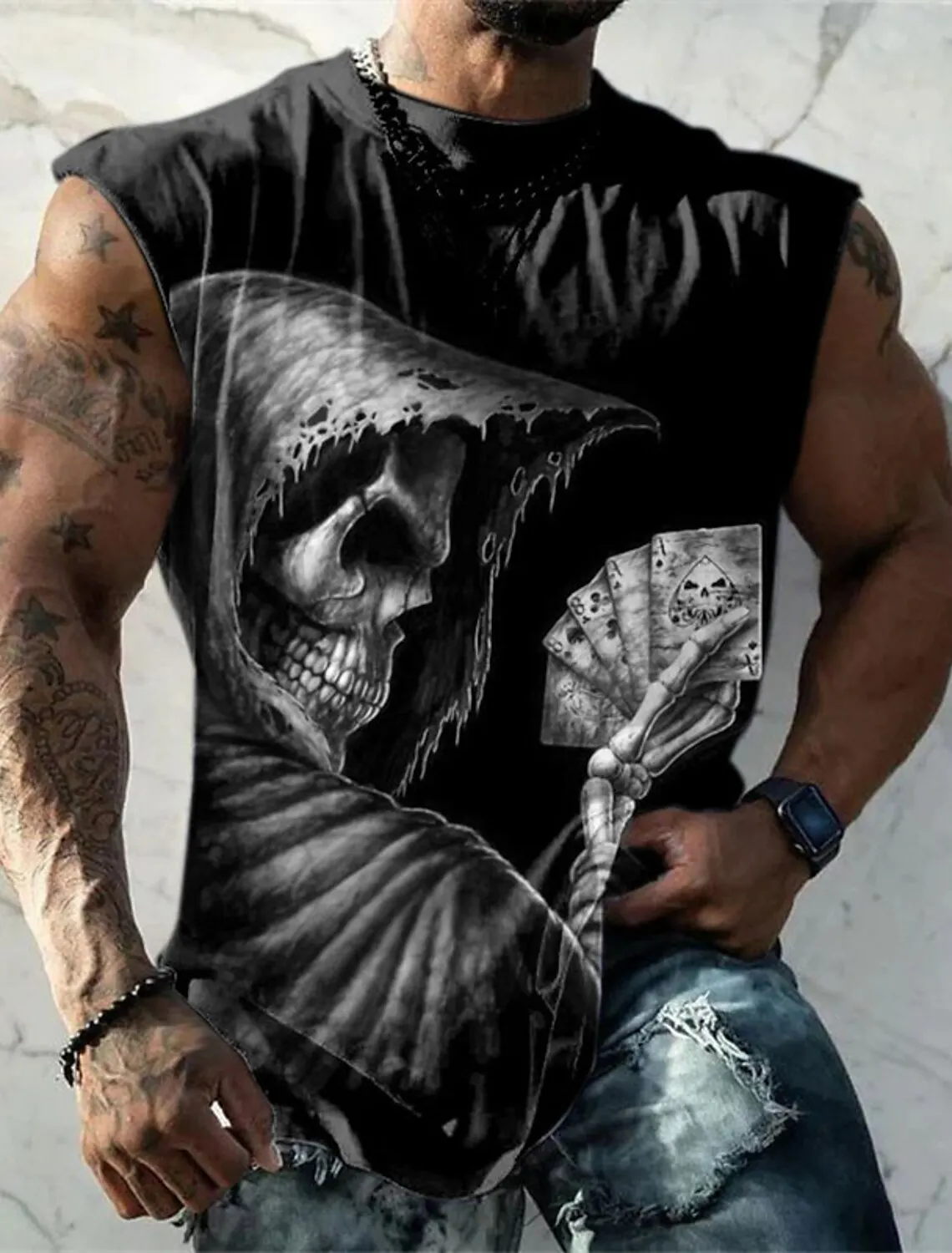 Four Seasons Y2K Outdoor Running Breathable Fitness Quick Dry Fashion Casual Skull Printed Sports Vest Men Sleeveless Shirt Fnaf