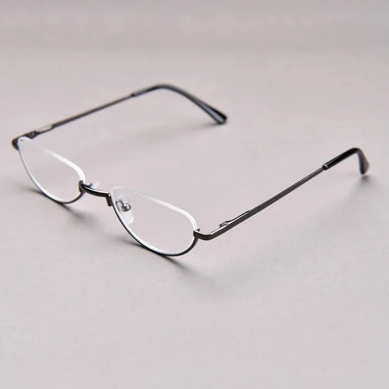 Retro-Lesebrille mit hochauflösenden Metallfederscharnieren, Halbmond-Design, Halbrandlose Lesehilfe, Optische Brille mit Kleinem Rahmen – Detail 8