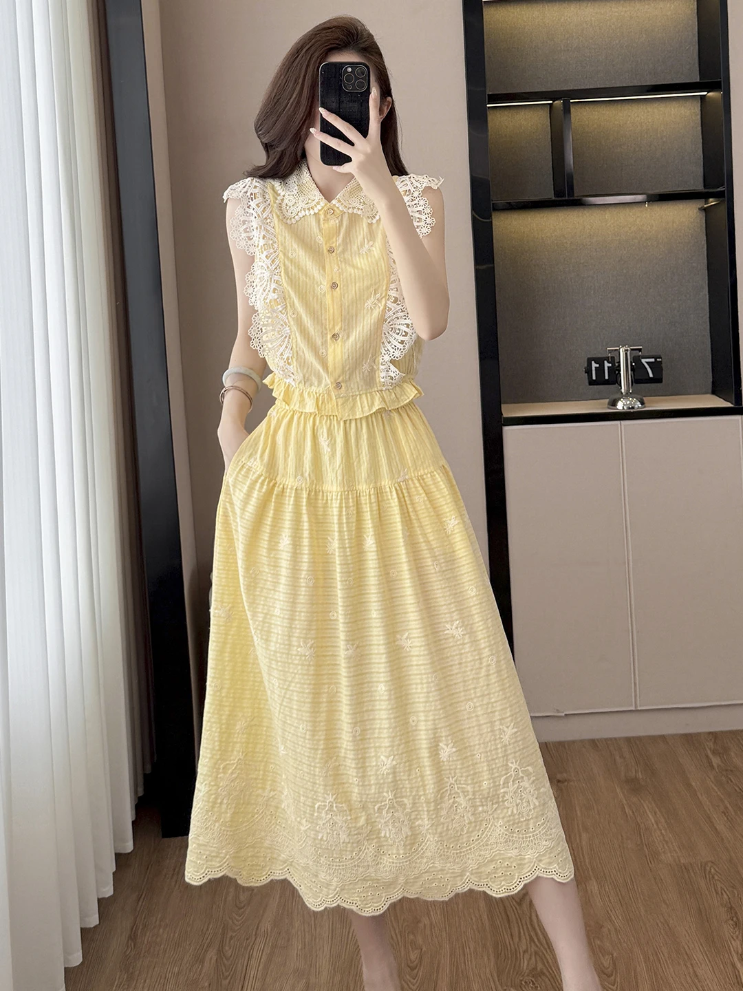 

Elegant Embroidered Shirt And Skirt Set Women's Fashion Summer Outfit Chic Lightweight Apparel Chinese Brand Adult Size
