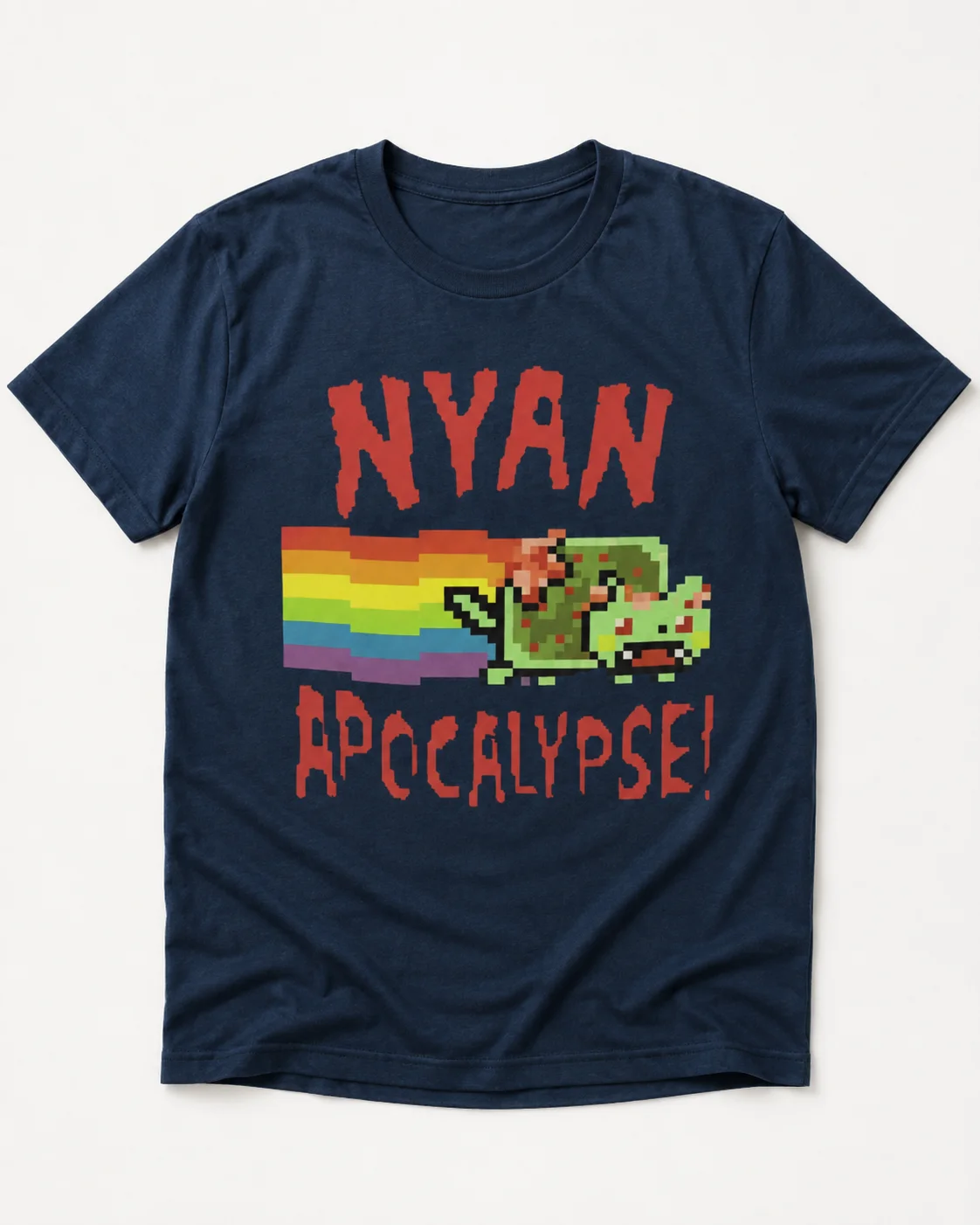 Pixel Zombie Cat Rainbow Trail T Shirt Retro Internet Meme Graphic Short Sleeve Casual Tee
