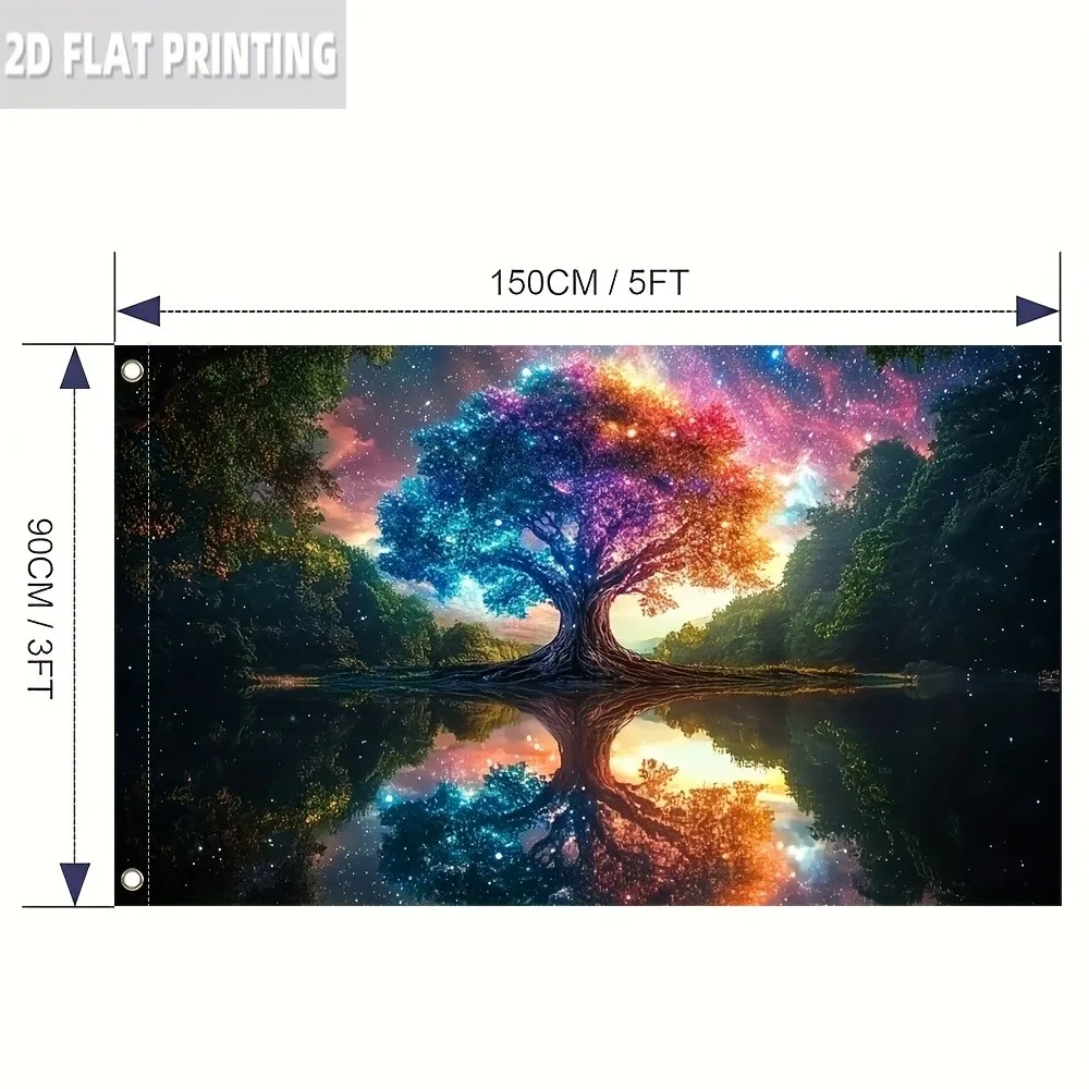 Cosmic Tree of Life Flag Vibrant Polyester Outdoor Garden Banner 3x5 Ft And 4x6FT