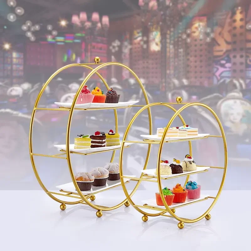 Gold Plated Three Tier Cake Stand Elegant Dessert Display Rack for Wedding Party Buffet Table Decoration Model 0035 High
