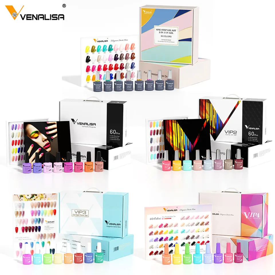 Kit VIP Venalisa 36/60 colores de esmalte en gel para uñas, envío rápido, base y top coat removibles con luz UV LED, libro de colores, gel de manicura 6