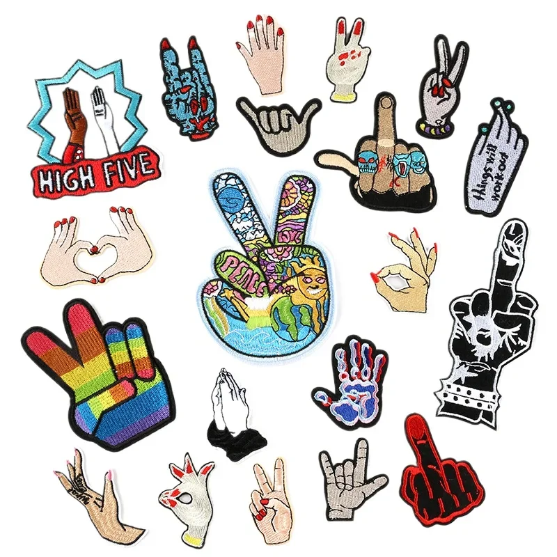 

30pcs/Lot Luxury Anime Embroidery Patch Finger Rainbow Love Heart Hat Clothing Decoration Accessory Craft Diy Applique Finger