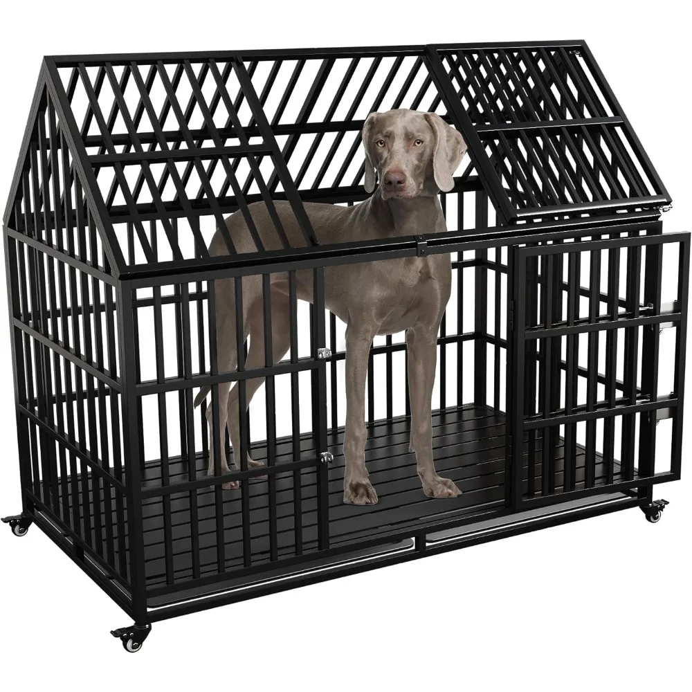 

Dog cage.54 inch Heavy Duty Indestructible Dog Crate,Escape Proof Dog Cage Kennel with Lockable Wheels, High Anxiety Double Door