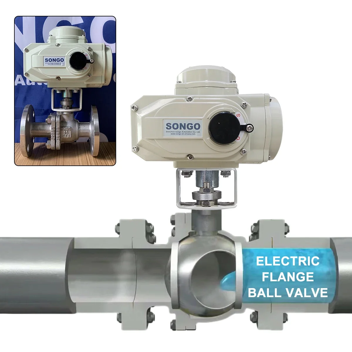 DN50 2inch 12V 220V 24VDC CF8 Stainless Steel Electric Actuator PTFE Flange Type Motorized Electronic Ball Valve