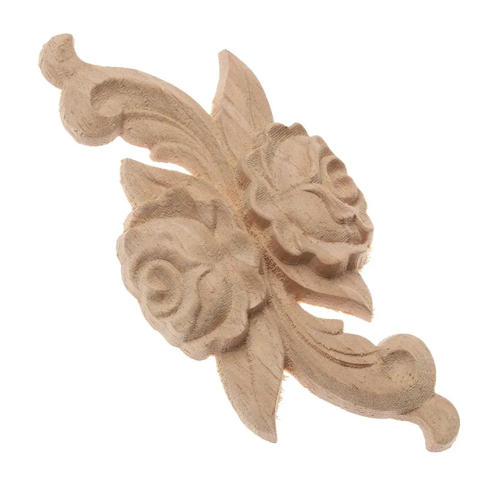 DIY Accessories Home Decoration Furniture Ornament Corner Appliques Woodcarving Rose Flower Wooden Crafts Floral Carved