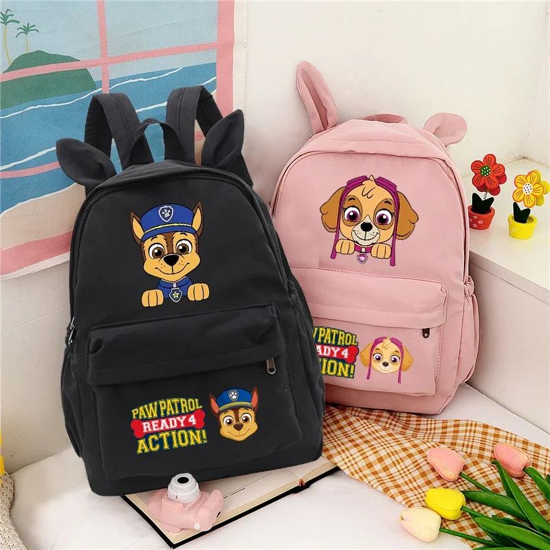 Paw Patrols 배낭 Skye Everest 소녀 학생 캔버스 Schoolbag Chase Rubble Marshall Boy 배낭 만화 토끼 귀 Bookbag