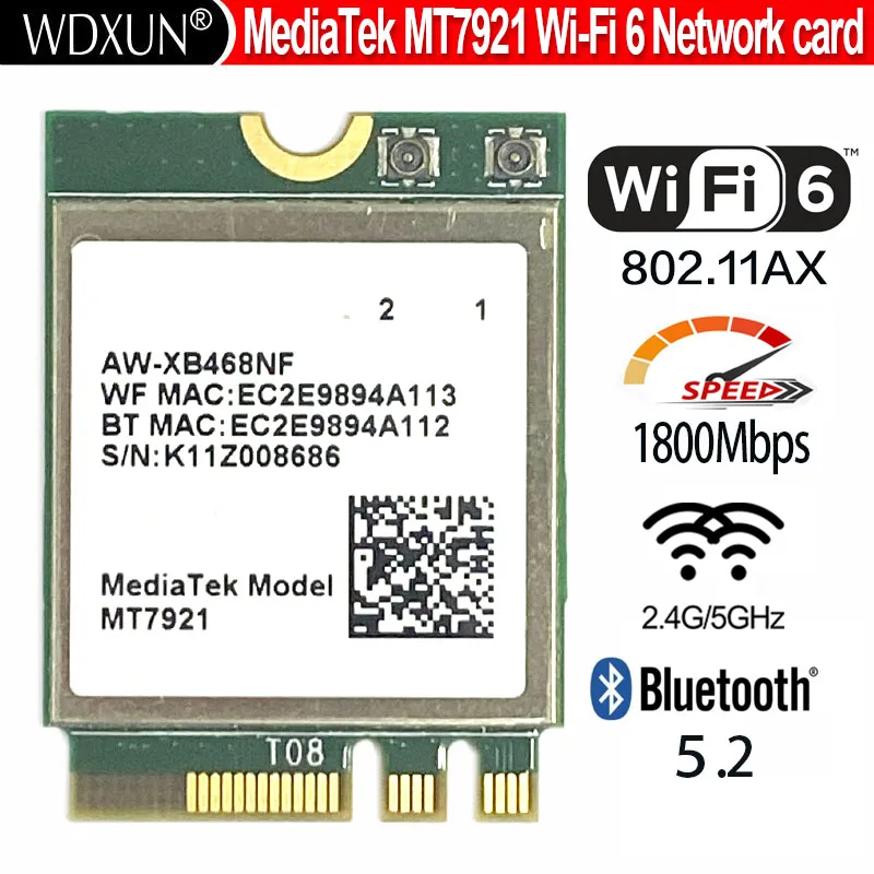 Nieuwe Wifi 6 Mediatek MT7921 Wifi 6 1800M Bluetooth 5.2 Draadloze Wifi Netwerkkaart Ngff M.2 Ondersteuning Windows10/11 MT7921k