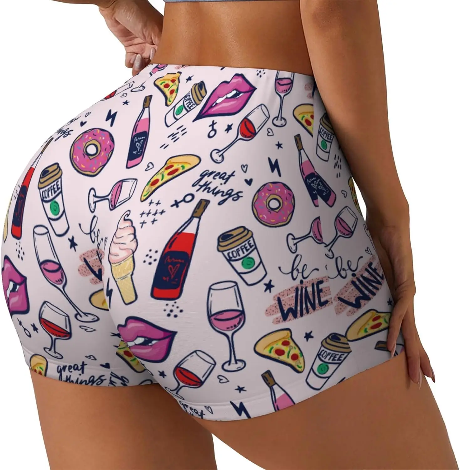 شورت مطبوع عليه النبيذ للنساء لممارسة التمارين الرياضية ورفع المؤخرة، سروال قصير للسيدات للرياضة والجري والمشي لمسافات طويلة #2