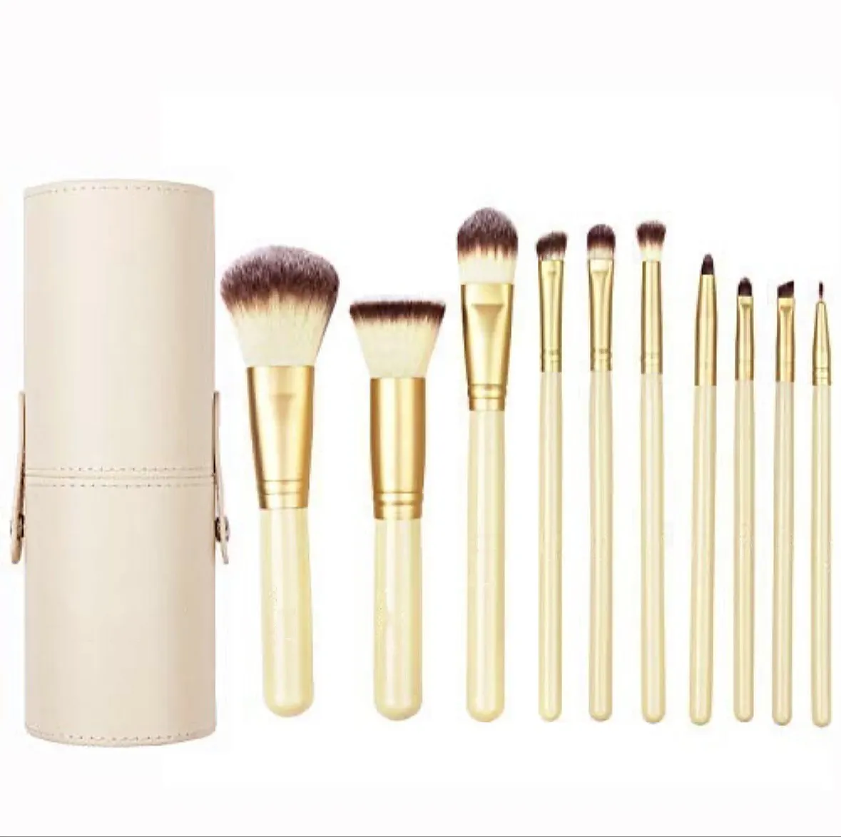 Custom Beige Series Synthetic Hair 10 Pcs Makeup Brush Set Thickened Aluminium Tube Wooden Handle Cruelty-Free Face Application