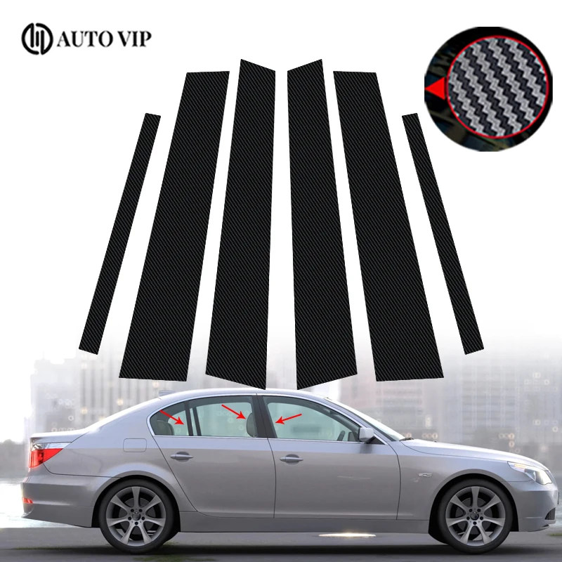 

6Pcs Car Door Window Pillar Posts Trim Covers Sticker Glossy Black for BMW 5 Series E60 4DR carbon fibre 2003-2010 accessories