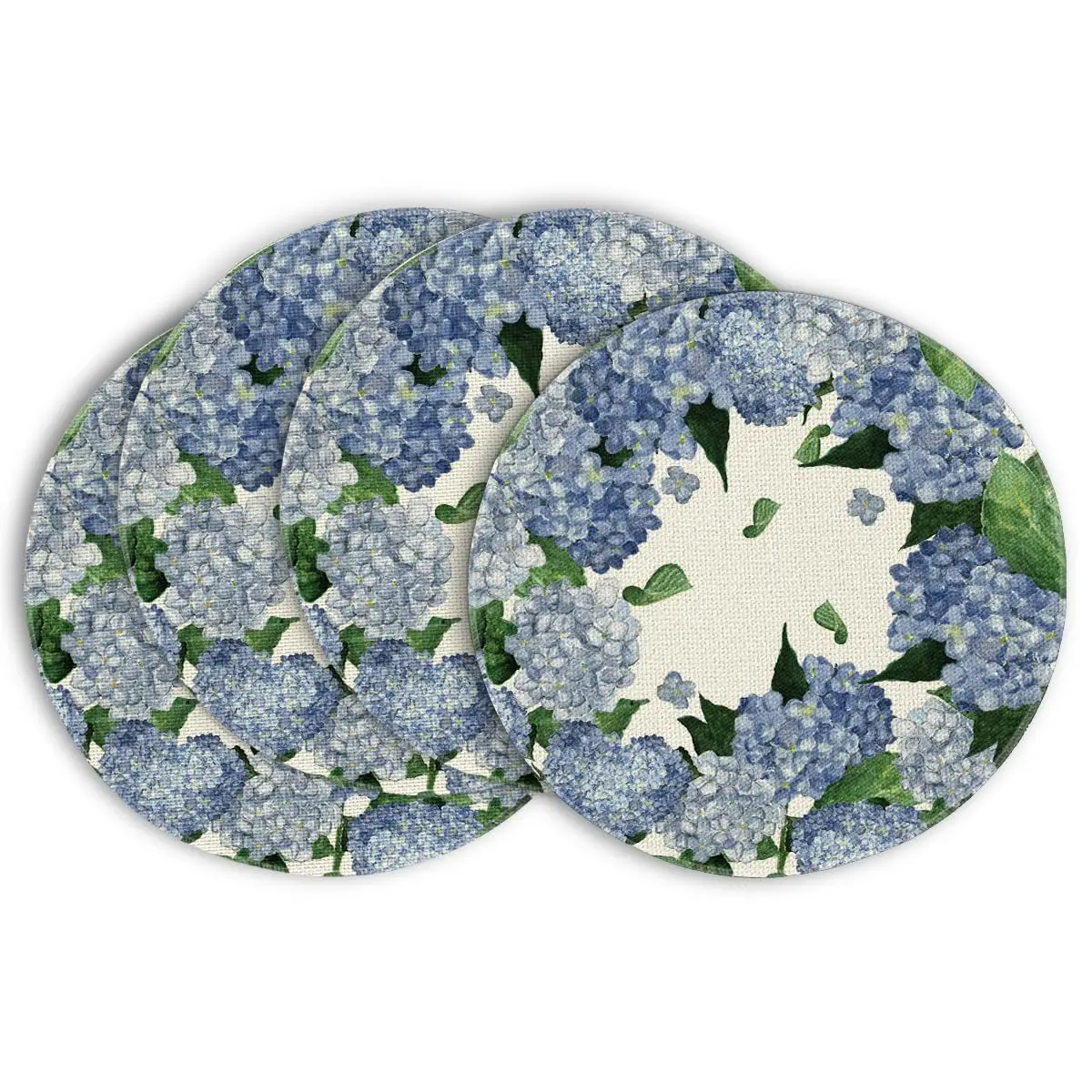Watercolor Hydrangea Summer Round Placemats Set of 4, 15 Inch Summer Round Table Mats for Dining Decoration