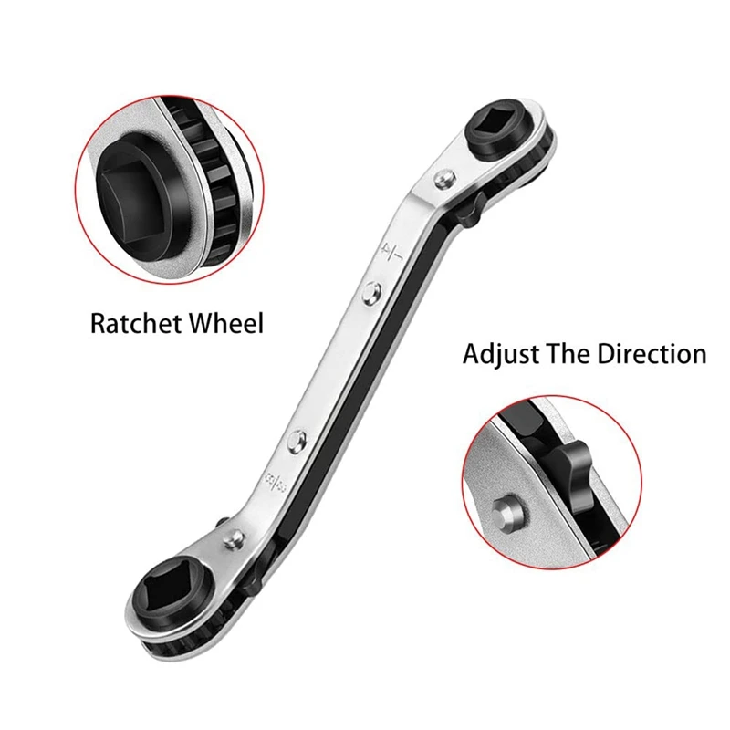 Hvac Service Wrench Air Conditioner Valve Ratchet Wrench (1/4Inch, 3/8Inch, 3/16Inch, 5/16Inch) With Hex Bit Adapter