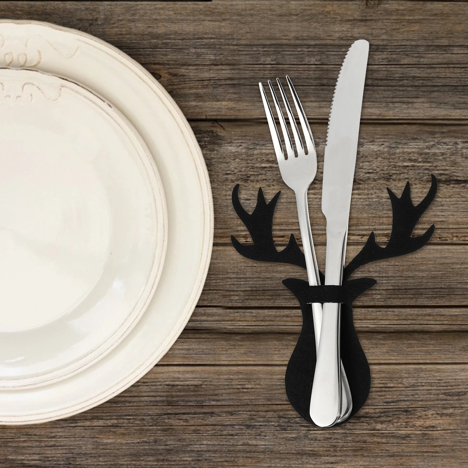 

8pcs Xmas Elk Head Cutlery Covers Small Portable Tableware Storage Holder Dinner Party Decor Dinning Table Decor Tableware Pad