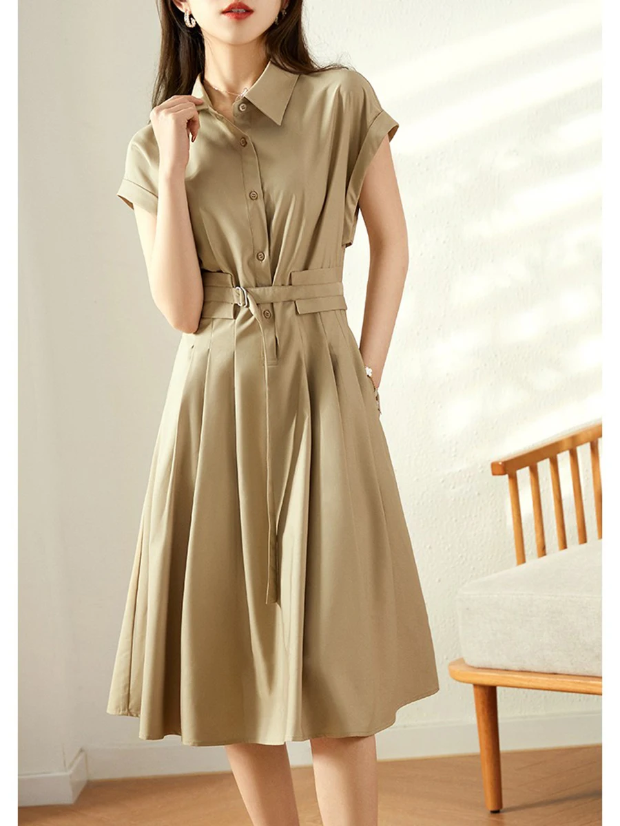 

Chenyun Retro ort Sve Dr Women's New 2025 High Waist Slimming Midi Dr Ele Lady Commute Sle Button Detail