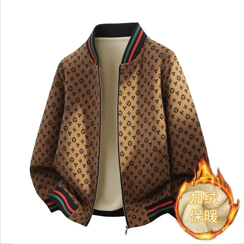 

Autumn and winter new men's baseball collar fleece slim-fitting cotton-padded men's youth jacket