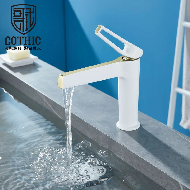 

Gothic White&Gold Basin Faucet Brass High and Low Bathroom Washbasin Cabinet Luxury Gun Grey Black Sink Mixer Tap Crane Faucets