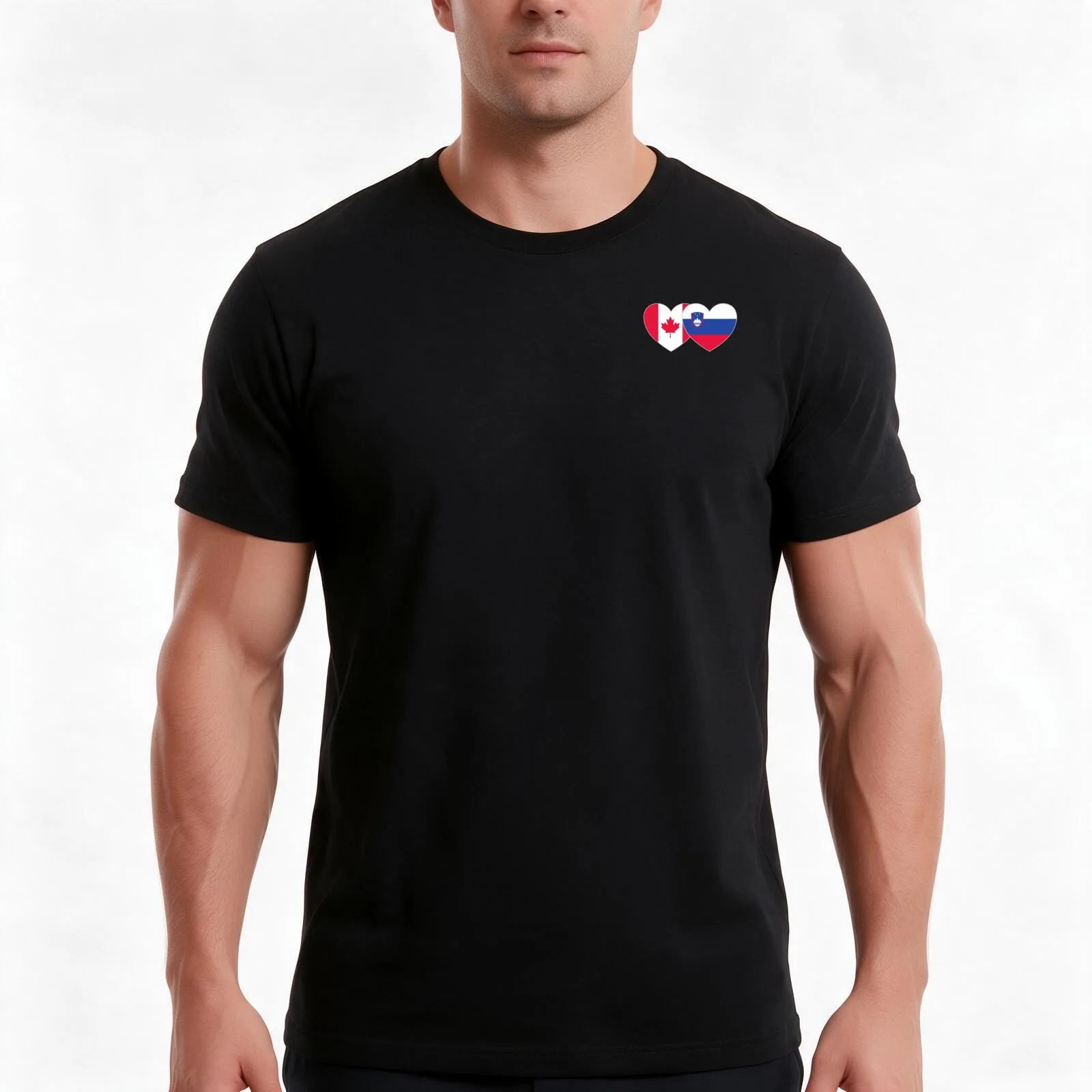 Canada Slovenia flag heart T-Shirt, Summer Casual Cotton Tee, Oversized Streetwear Tops, Vintage Graphic Print, Unisex Men Women