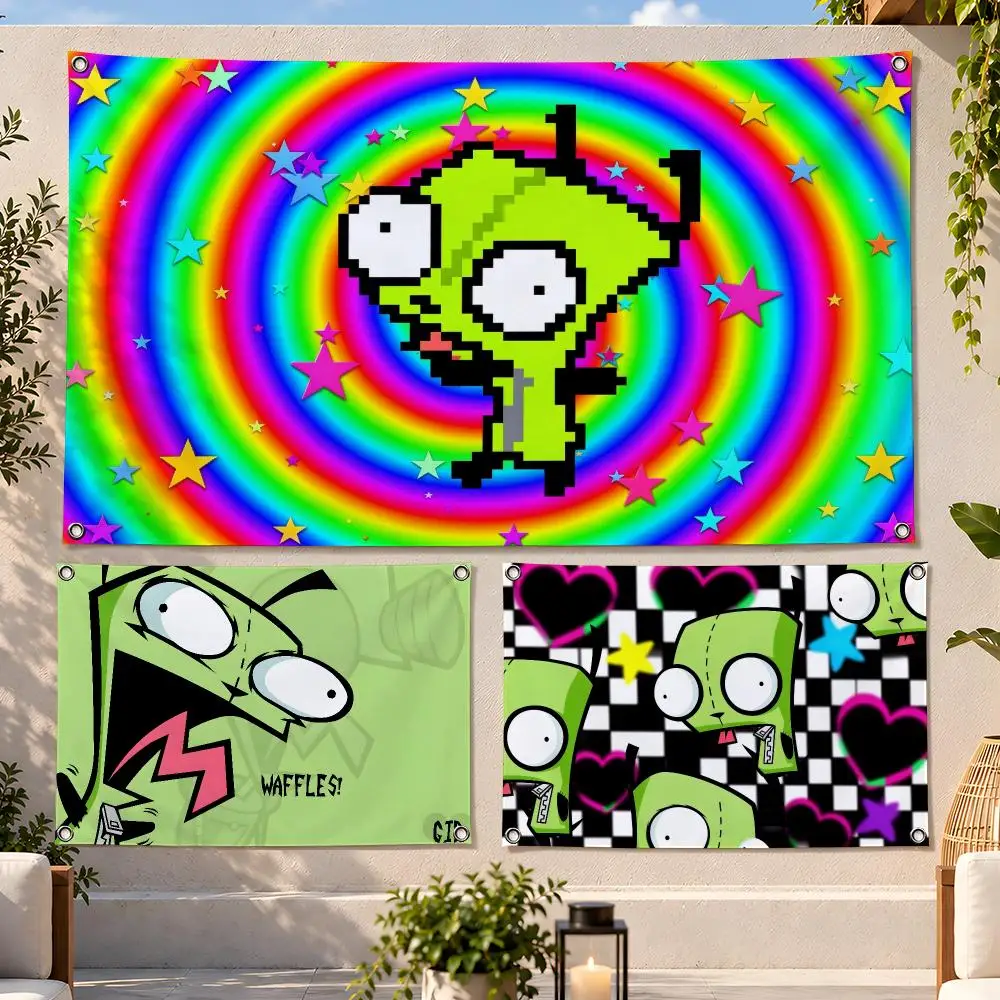 Cartoon Alien Comedy Invader Zim Flags Fan Flag Banner Wall Hanging Outdoor Yard Camping Dorm Garage Party Home Decor Gift