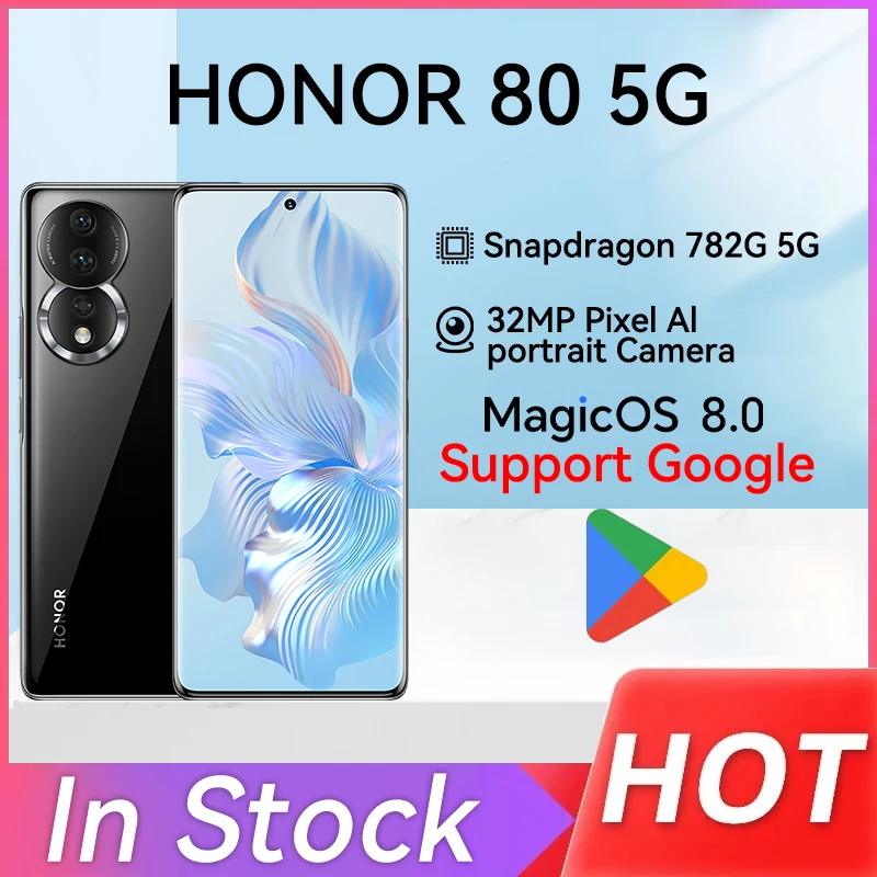 honor 80 5g smartphone 106mp cameras triplas snapdragon 782g octa nucleo 667 tela curvada 66w carregamento rapido google play novo 01