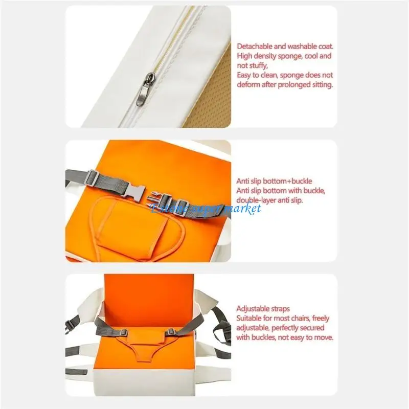090B Kids Seats Cushion Highchair Cushion Pad with Adjustable Safety Strap Belt Home Chair Pad for Baby Dining Table