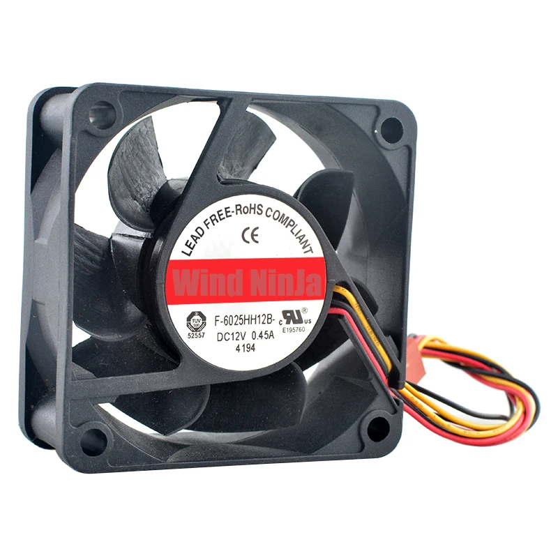 Ventilador de refrigeración de alta velocidad para chasis, fuente de alimentación de CPU, 6cm, 60mm, 60x60x25mm, cc 12V, 0.45A, 3 pines, 5500rpm, F-6025HH12B