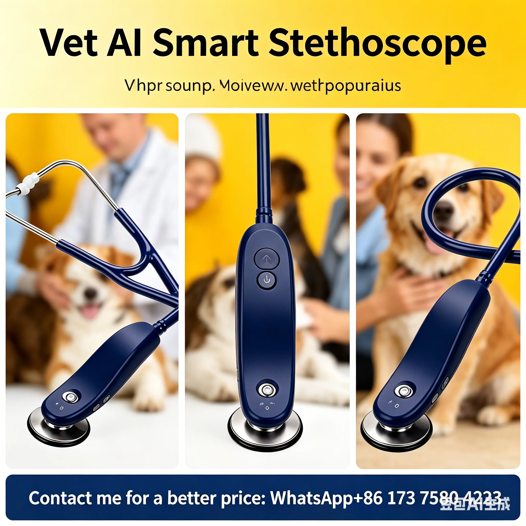Vet AI  Bluetooth Electronic Chestpiece Heart Sound Ana lyzer Noise Reduction Cloud Storage Multi Party Sharing Clinical Device