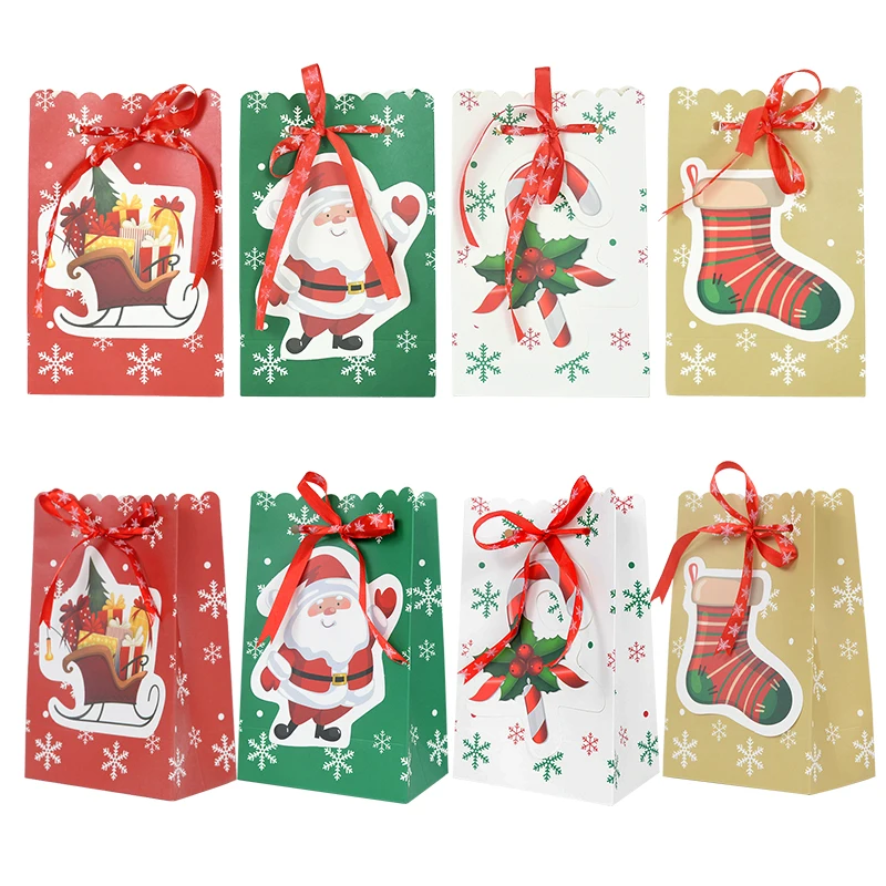 

4Pcs Paper Christmas Candy Bags Snowflake Santa Claus Packaging Bag Merry Christmas Decoration Navidad Gift New Year Party Decor