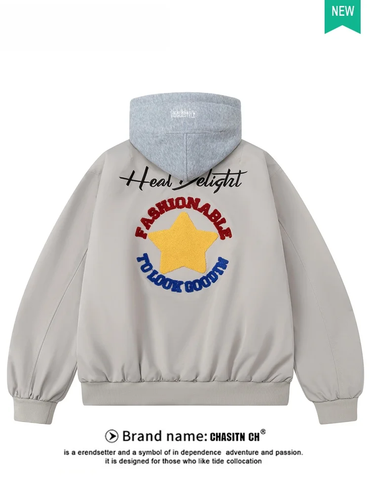 

Casual Loose Men's Baseball Jaet Spring Autumn Trendy Brand Youth Faion Urban Sle Windproof Zipper Closure Side ket