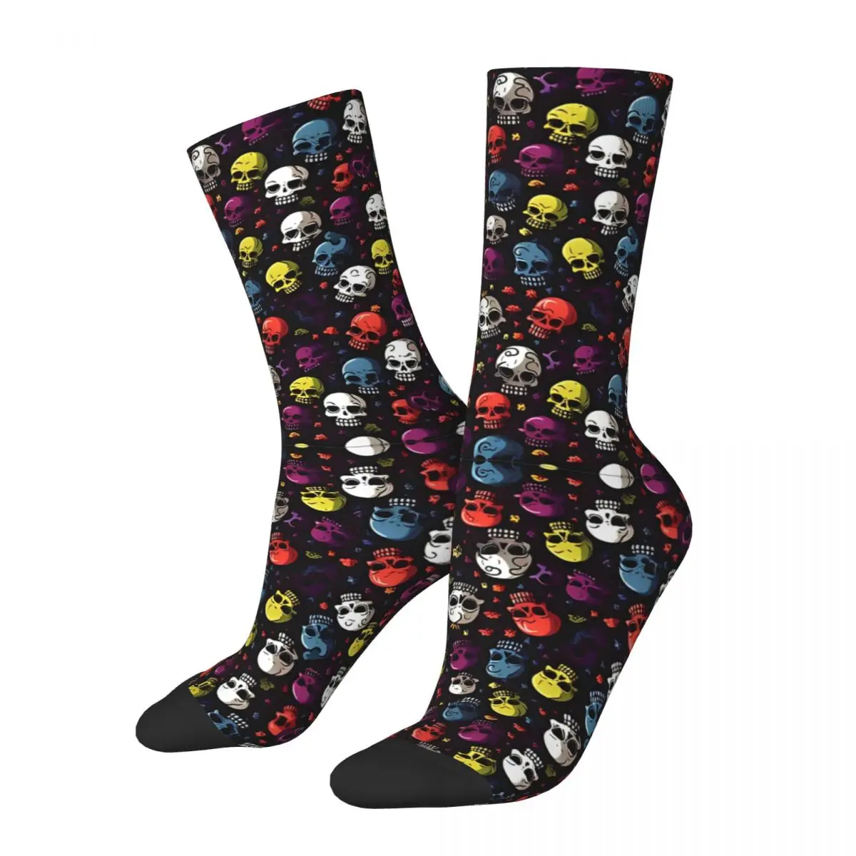 Colorful Skulls Socks Spring Skull Style Stockings Casual Adults Men Medium Soft Socks Custom Climbing Non Slip Socks